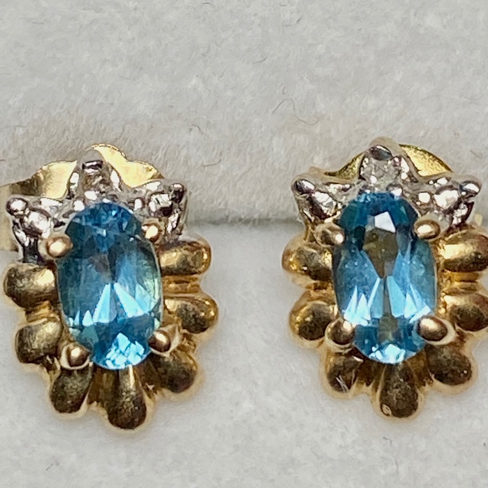 10K Blue Topaz Diamond Earrings